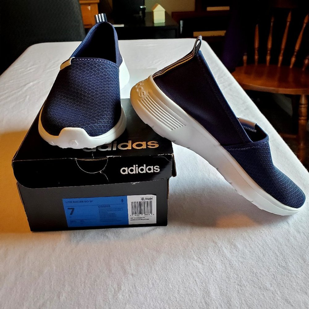 Womens Adidas Navy Lite Racer Slip-on Shoes Size 7